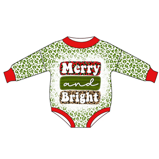 8.18 Christmas Bright Baby Girls Green Leopard Rompers preorder(moq 5)