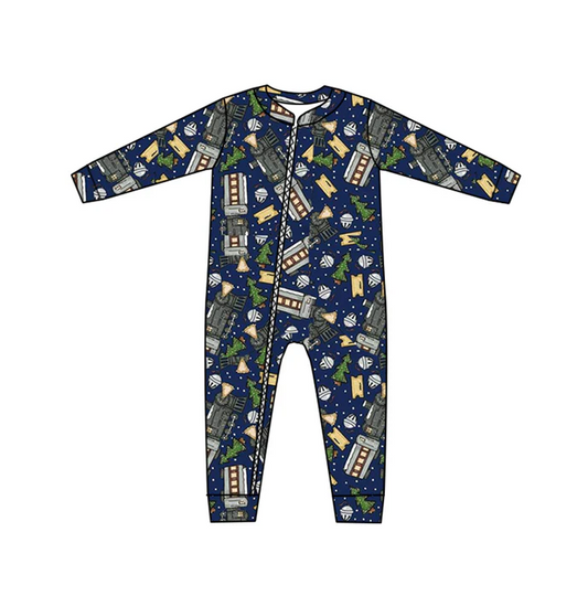8.18 Christmas Train Baby Kids Zip Rompers preorder(moq 5)