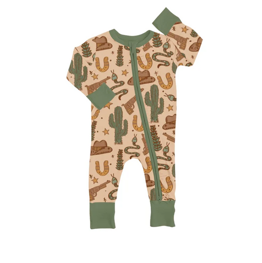 8.18 Western Baby Kids Cactus Green Color Zip Rompers preorder(moq 5)