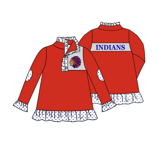 8.18 Indian Team Baby Girls Long Sleeve Buttons Pullover Shirt Tops preorder(moq 5)