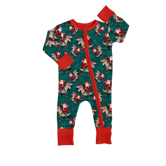 8.18 Christmas Santa Baby Boys Dinosaur Zip Rompers preorder(moq 5)