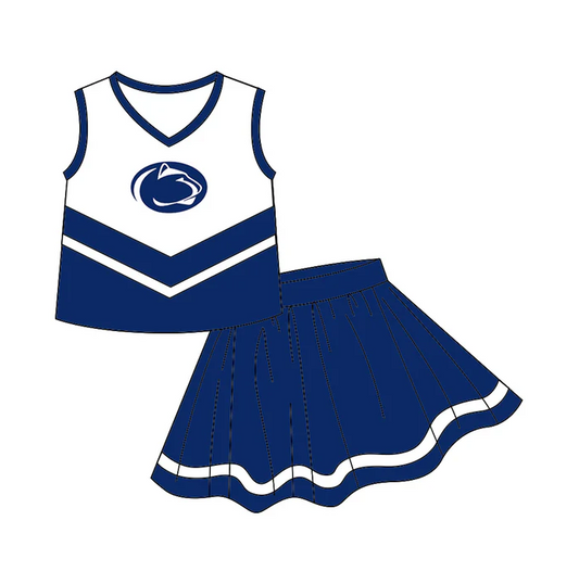 8.19 Baby Girls Chearleader Team Dark Blue Skirts Clothes Sets preorder(moq 5)