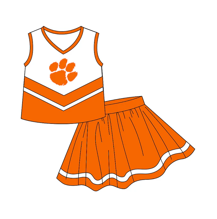 8.19 Baby Girls Chearleader Team Orange Skirts Clothes Sets preorder(moq 5)