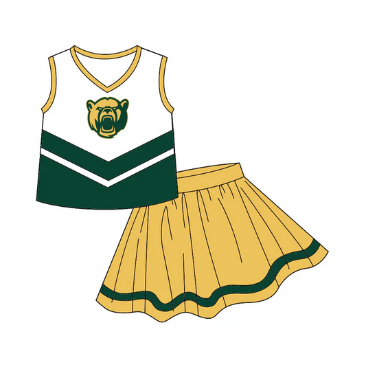 8.19 Baby Girls Chearleader Team Green Yellow Skirts Clothes Sets preorder(moq 5)