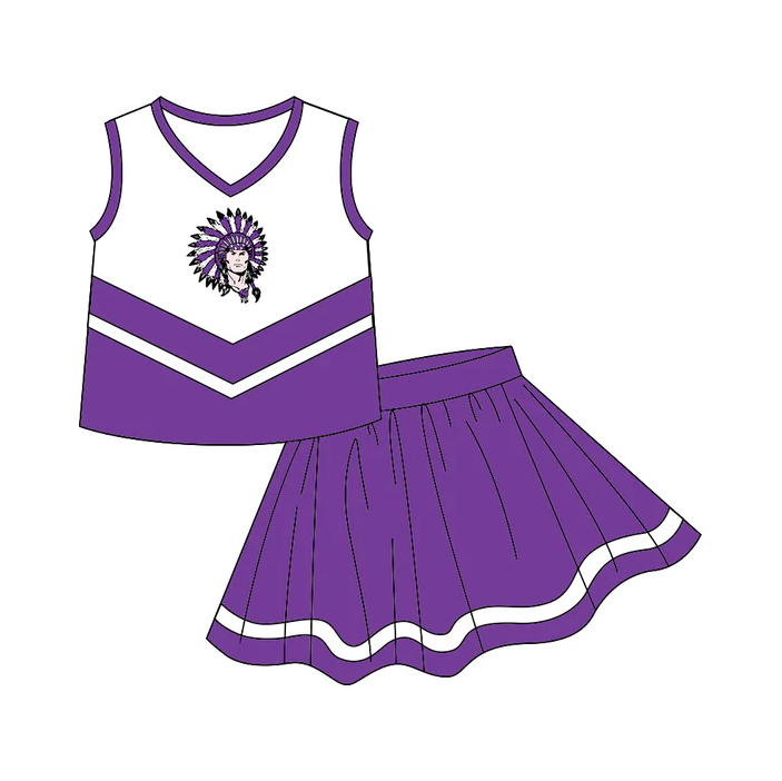 8.19 Baby Girls Chearleader Team Purple Skirts Clothes Sets preorder(moq 5)