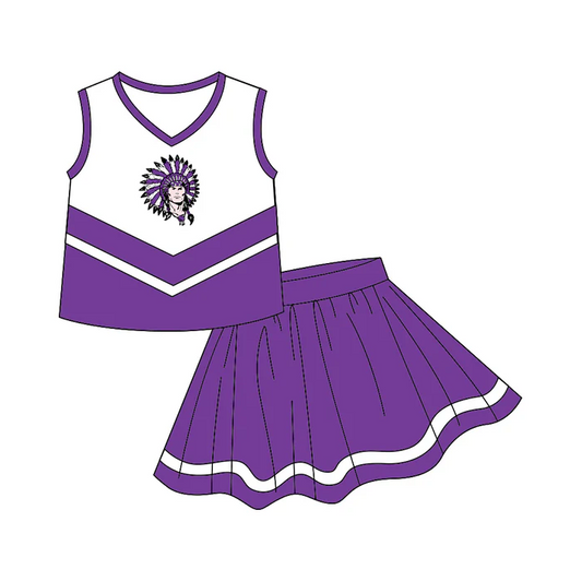 8.19 Baby Girls Chearleader Team Purple Skirts Clothes Sets preorder(moq 5)