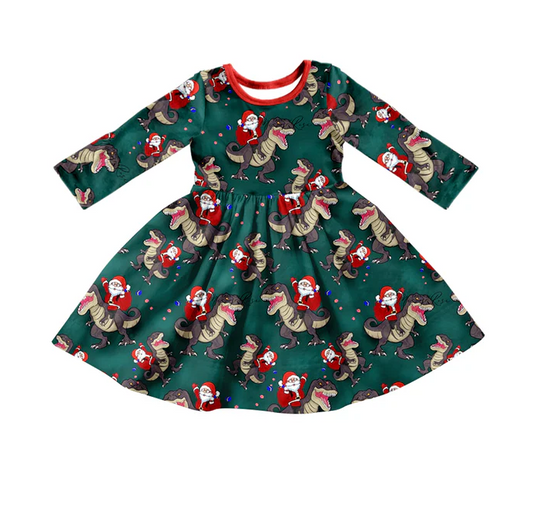 8.19 Baby Girls Dinosaur Santa Twirl Dresses preorder(moq 5)