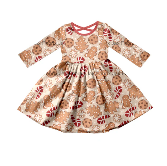 8.19 Baby Girls Christmas Gingerbread Cookie Twirl Dresses preorder(moq 5)