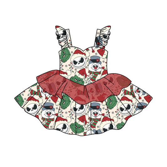 8.19 Baby Girls Christmas Snowman Strap Ruffle Dresses preorder(moq 5)