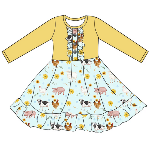 8.19 Baby Girls Animal Farm Yellow Ruffle Knee Length Dresses preorder(moq 5)