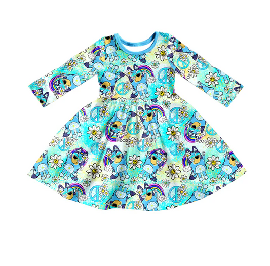 8.19 Baby Girls Blue Dogs Rainbow Twirl Dresses preorder(moq 5)