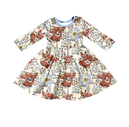 8.19 Baby Girls Leopard Cows Flowers Twirl Dresses preorder(moq 5)