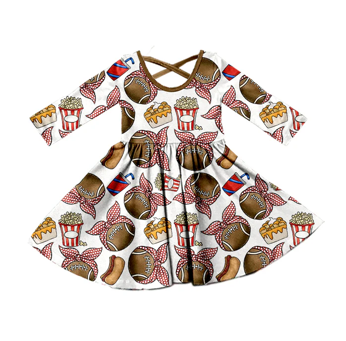 8.19 Baby Girls Football Bows Brown Twirl Dresses preorder(moq 5)
