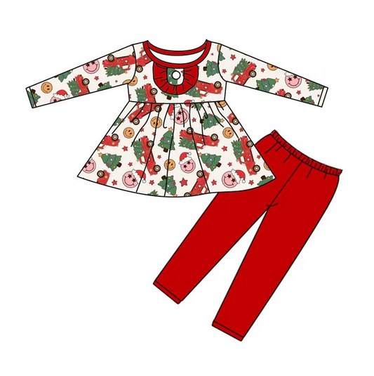 8.20 Baby Girls Christmas Tree Smile Tunic Pants Clothes Sets preorder(moq 5)