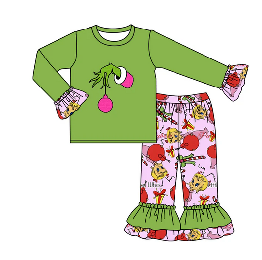 8.20 Baby Girls Christmas Hands Bell Pants Clothes Sets preorder(moq 5)