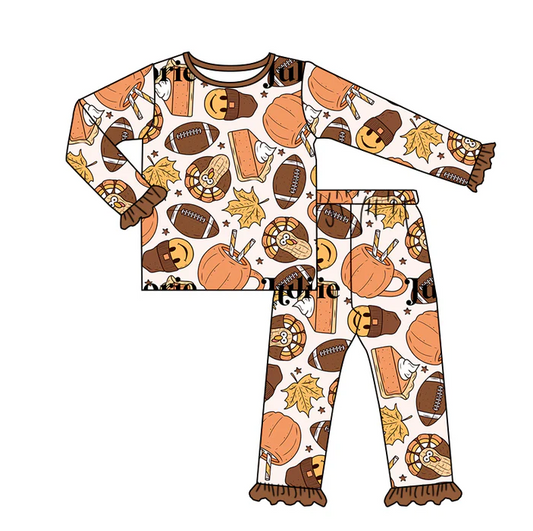 8.20 Baby Girls Football Fall Pie Pajamas Clothes Sets preorder(moq 5)