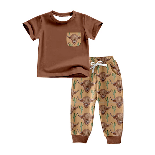 8.20 Baby Kids Western Highland Cactus Pocket Top Pants Clothes Sets preorder(moq 5)
