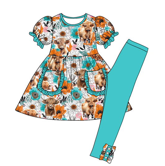 8.20 Baby Kids Western Highland Cactus Top Pajamas Clothes Sets preorder(moq 5)