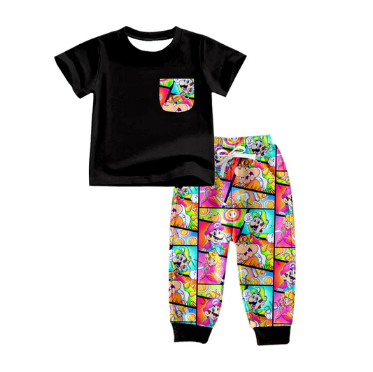 8.20 Baby Boys Black Pocket Shirt Game Pants Clothes Sets preorder(moq 5)
