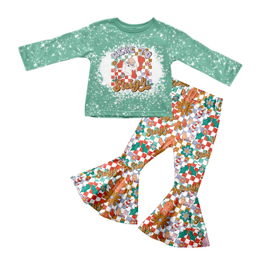 8.20 Baby Girls Santa Christmas Green Shirt Bell Pants Clothes Sets preorder(moq 5)