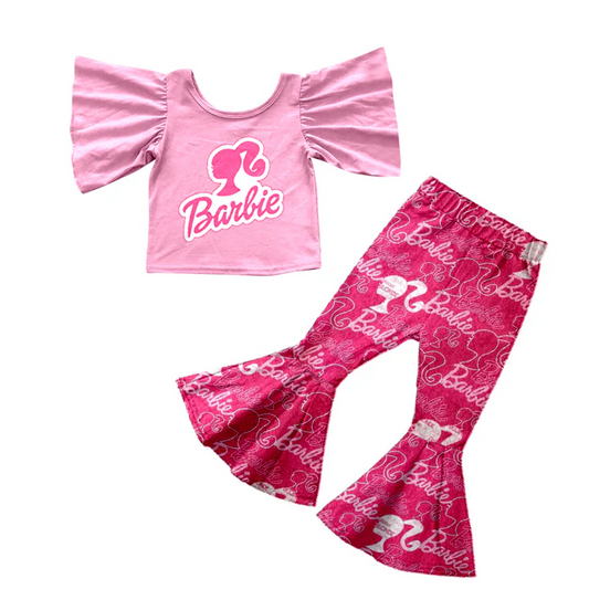 8.20 Baby Girls Princess Doll Flutter Sleeve Shirt Bell Pants Clothes Sets preorder(moq 5)
