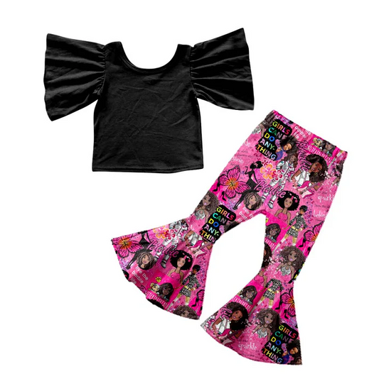 8.20 Baby Girls Black Tee Shirt Doll Bell Pants Clothes Sets preorder(moq 5)