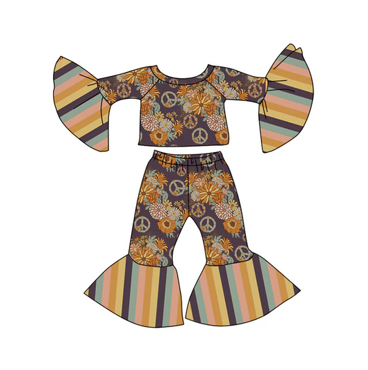 8.20 Baby Girls Peace Groovy Stripes Bell Pants Clothes Sets preorder(moq 5)
