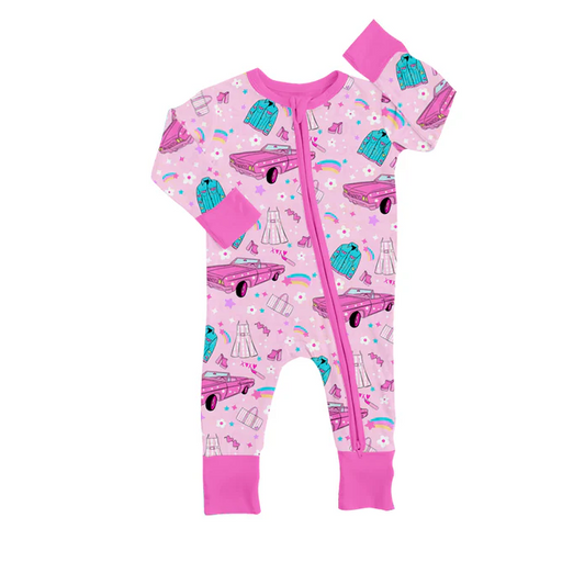 8.21  Baby Girls Pink Doll Party Zip Rompers preorder(moq 5)