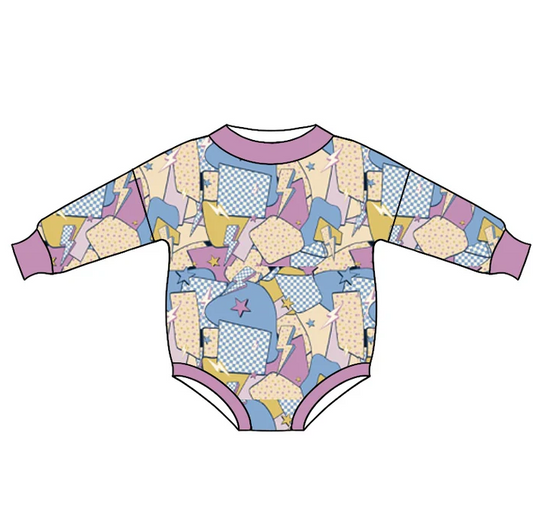 8.21  Baby Girls Lavender Patchwork Print Rompers preorder(moq 5)
