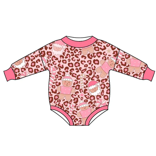 8.21  Baby Girls Gingerbread Leopard Christmas Rompers preorder(moq 5)
