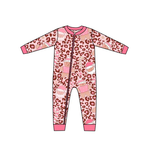 8.21 Baby Girls Gingerbread Leopard Christmas Zip Rompers preorder(moq 5)