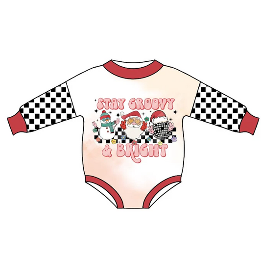 8.21 Baby Kids Stay Groovy Christmas Rompers preorder(moq 5)
