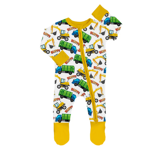 8.21  Baby Kids Study Bus Cartoon Zip Rompers preorder(moq 5)