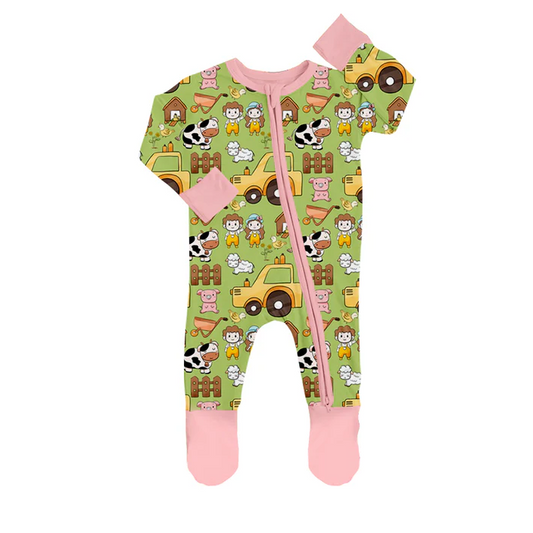 8.21  Baby Girls Farm Animal Pink Zip Rompers preorder(moq 5)