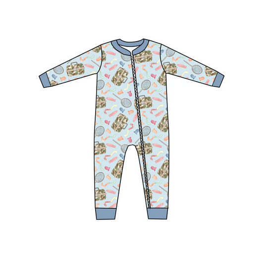8.21 Baby Boys Fishing Blue Zip Rompers preorder(moq 5)