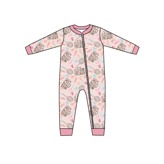 8.21 Baby Girls Fishing Pink Zip Rompers preorder(moq 5)