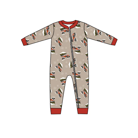 8.21 Baby Girls Christmas Tree Car Zip Rompers preorder(moq 5)