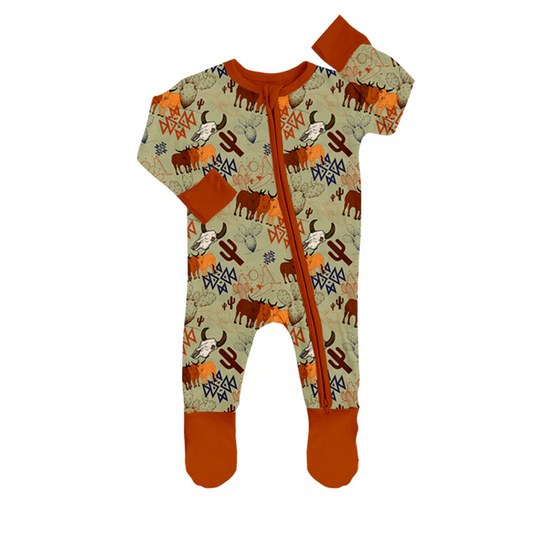 8.21 Baby Boys Western Cow Cactus Zip Rompers preorder(moq 5)