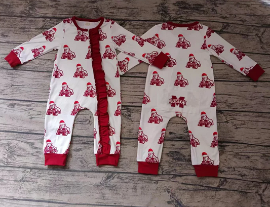 8.21 Baby Girls Ruffle Christmas Dog Team Zip Rompers preorder(moq 5)