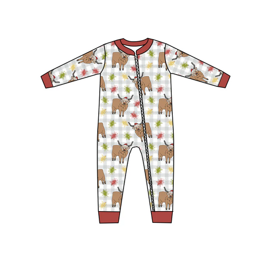 8.21 Baby Kids Christmas Cow Zip Rompers preorder(moq 5)