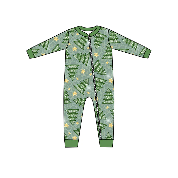 8.21 Baby Boys Christmas Tree Green Zip Rompers preorder(moq 5)