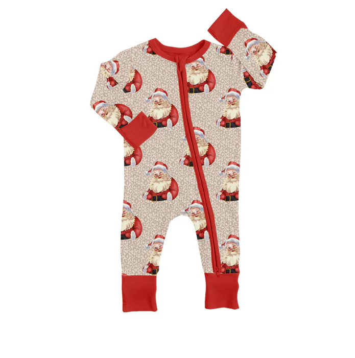 8.21 Baby Girls Christmas Leopard Santa Zip Rompers preorder(moq 5)