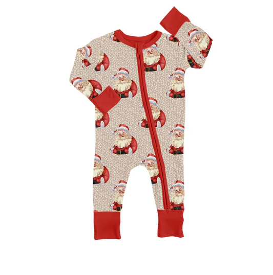 8.21 Baby Girls Christmas Leopard Santa Zip Rompers preorder(moq 5)