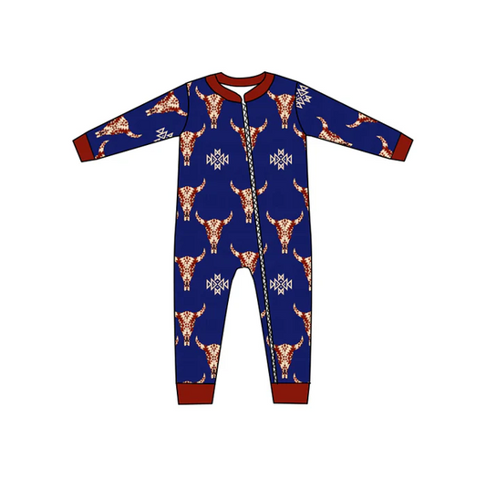 8.21 Baby Kids Navy Cow Western Zip Rompers preorder(moq 5)