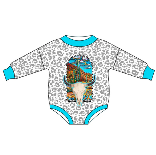 8.21 Western Leopard Baby Girls Cactus Cow Rompers preorder(moq 5)