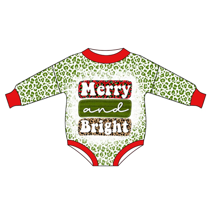 8.21 Christmas Bright Baby Girls Green Leopard Rompers preorder(moq 5)