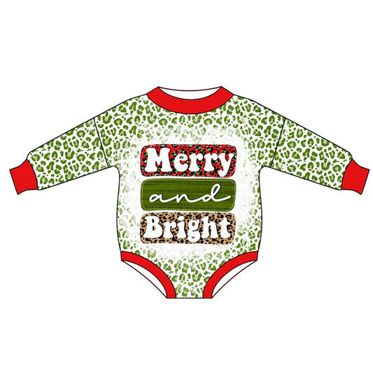 8.21 Christmas Bright Baby Girls Green Leopard Rompers preorder(moq 5)