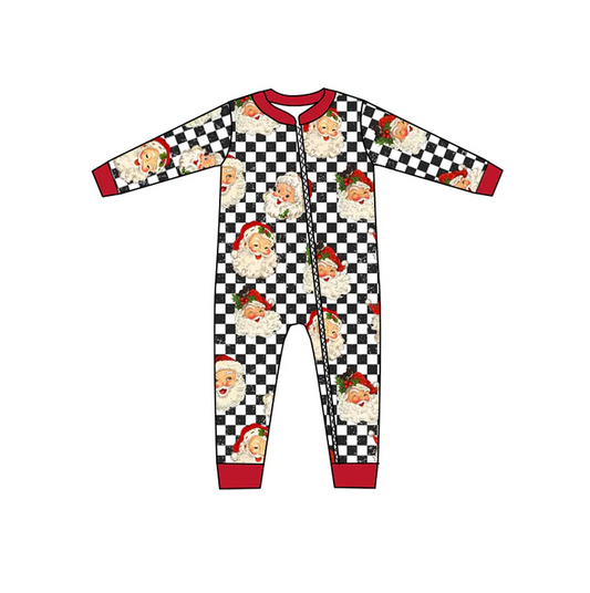 8.21 Christmas Baby Kids Boys Santa Checkered Zip Rompers preorder(moq 5)