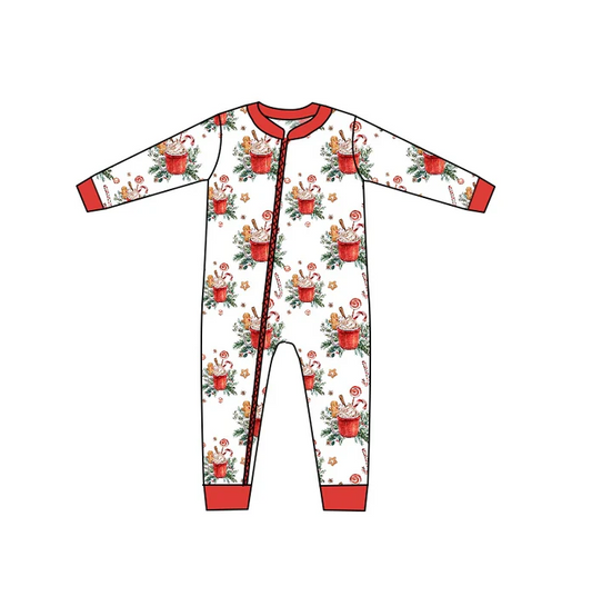 8.21 Christmas Cups Baby Infant Long Sleeve Zip Rompers preorder(moq 5)
