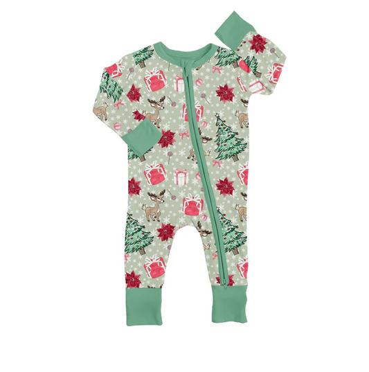 8.21 Christmas Deer Present Baby Infant Long Sleeve Zip Rompers preorder(moq 5)
